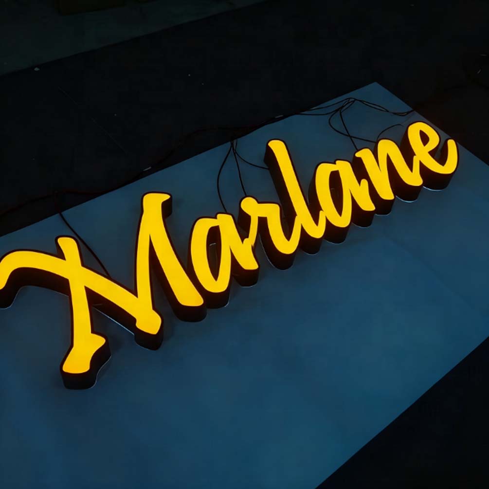 illuminated business signs for retail storefront with LED lighting