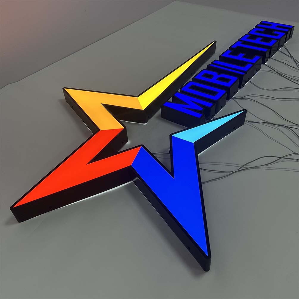 Illuminated aluminum trim liquid acrylic letters showing uniform LED frontlit glow by Tonight Sign