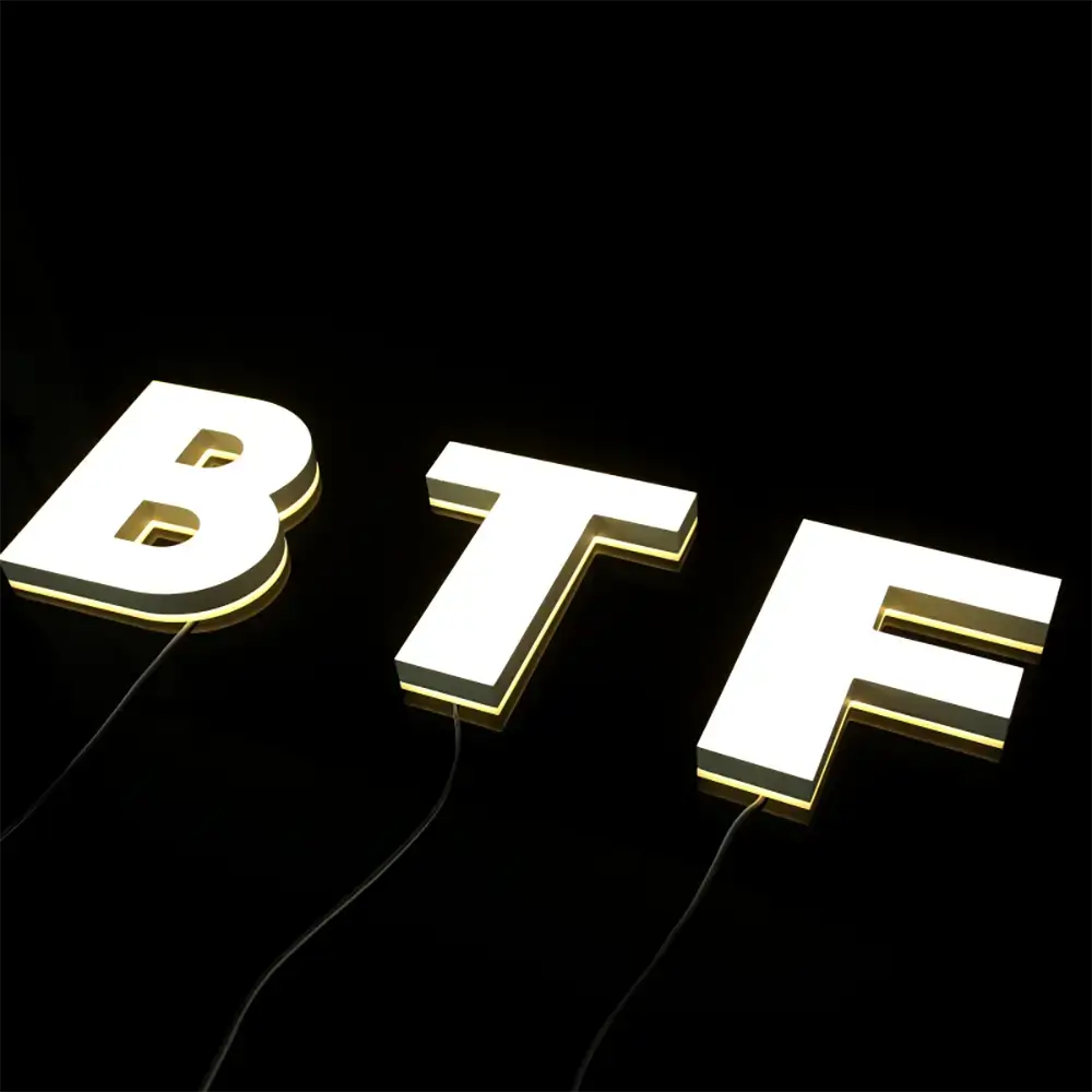 White illuminated 3D trimless acrylic BTF letters