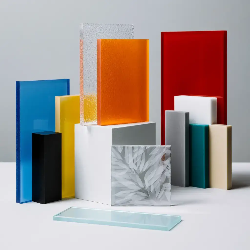 Colored clear frosted and textured acrylic material samples