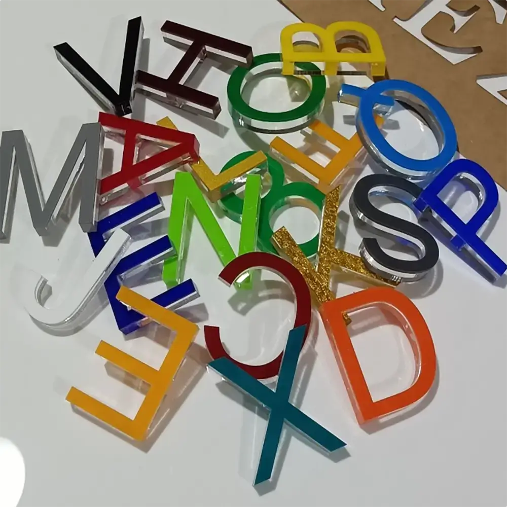 Assorted colorful acrylic alphabet letters with clear dimensional sides