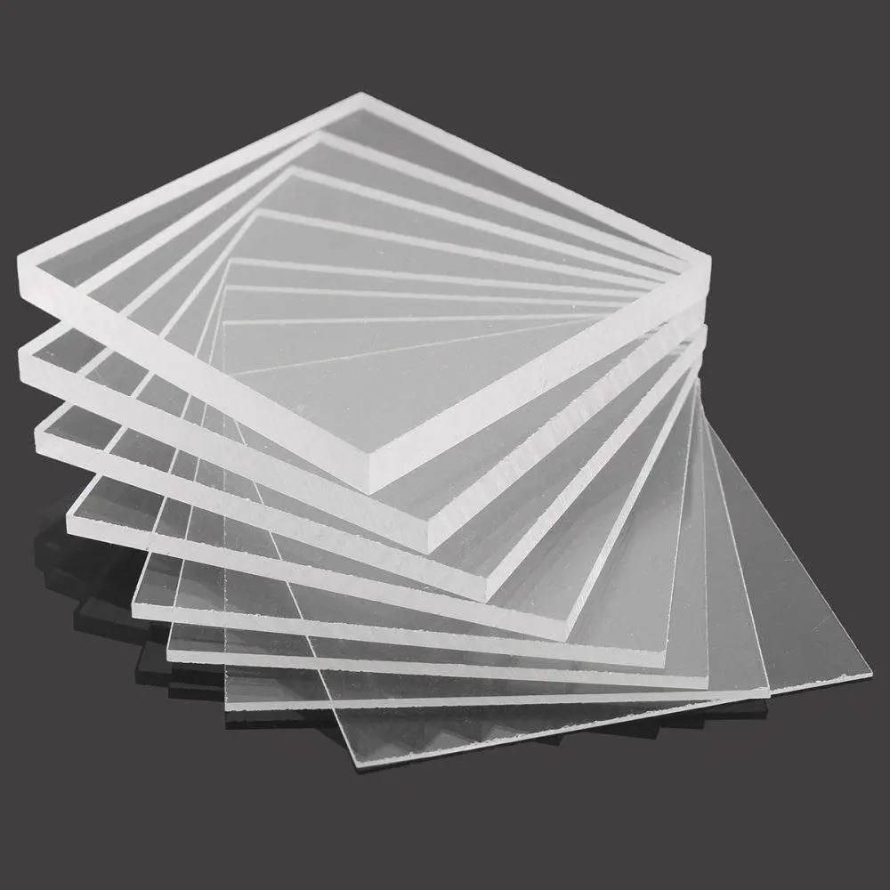 Stacked clear acrylic sheets displaying different material thicknesses