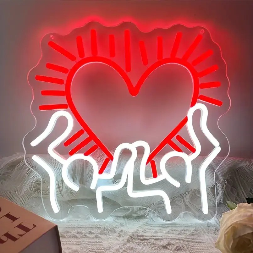 Red heart held by white hands LED neon sign