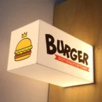 Full acrylic burger shop light box with illuminated front and side graphics