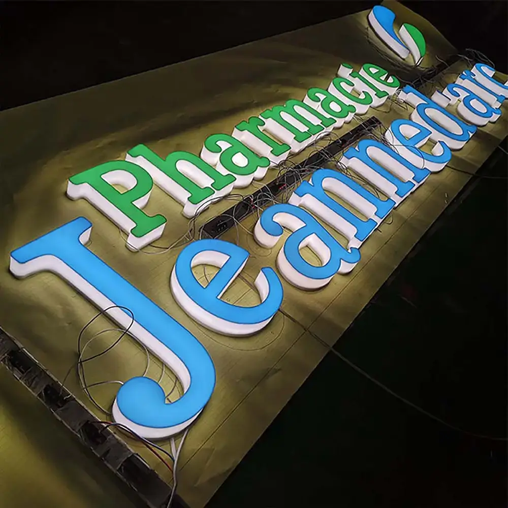 Full-lit acrylic letters with illuminated faces and sides
