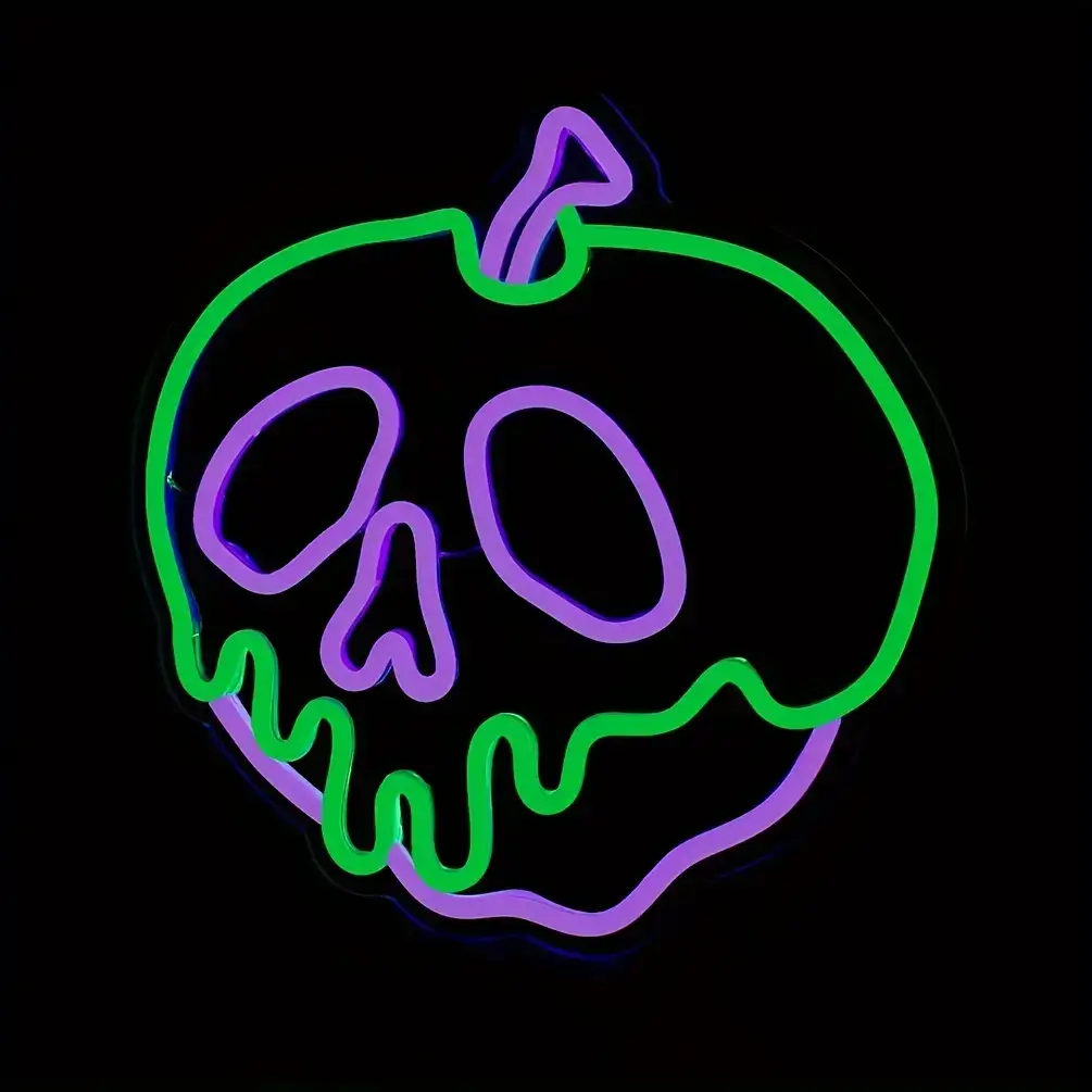 Green and purple skull pumpkin Halloween LED neon sign