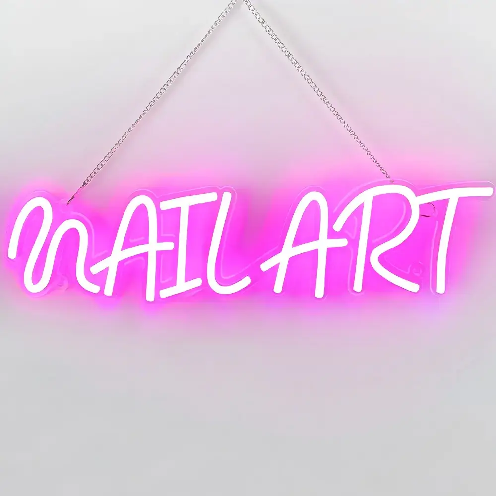 Pink nail art LED neon sign with a hollow-out acrylic backboard