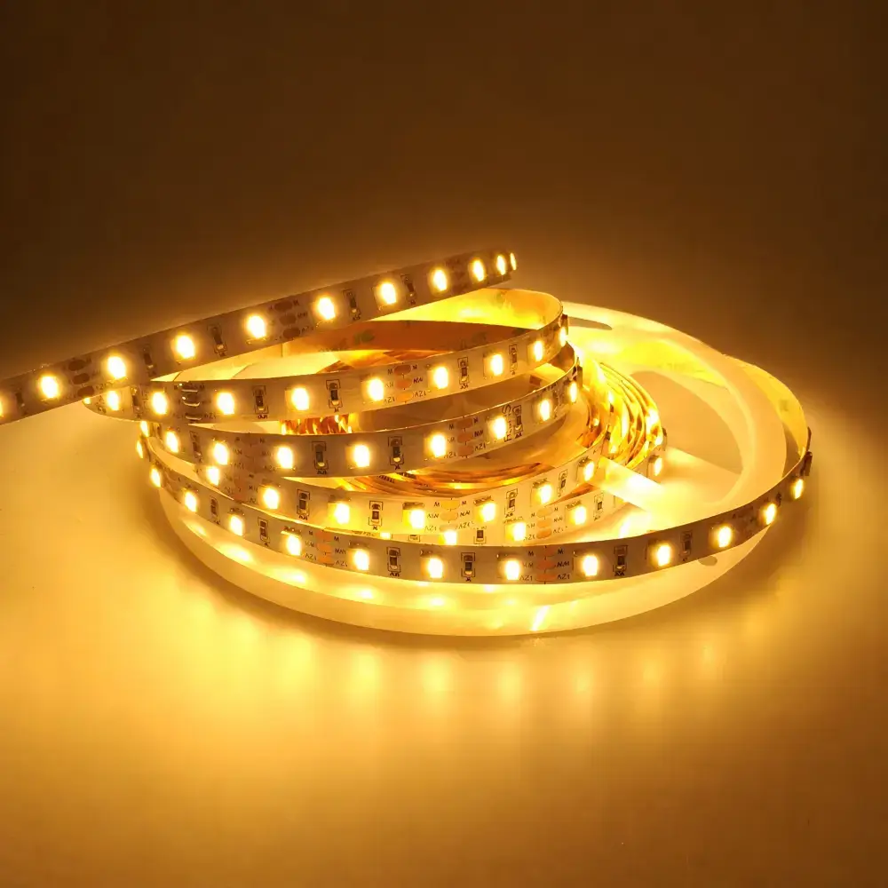 Orange LED strip illuminated on a coiled reel