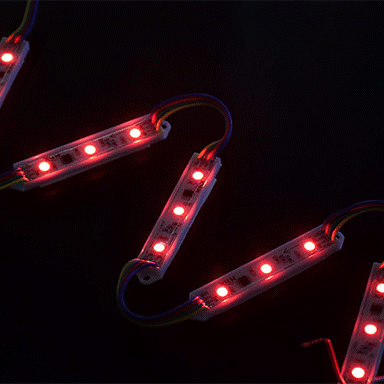 Color-changing RGB LED sign modules connected in a chain