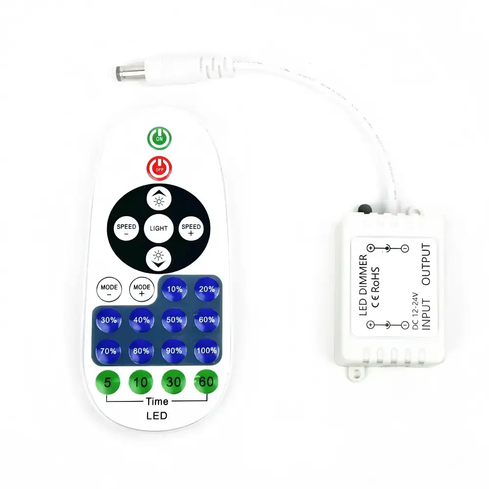 LED dimmer remote with brightness timer and lighting mode controls
