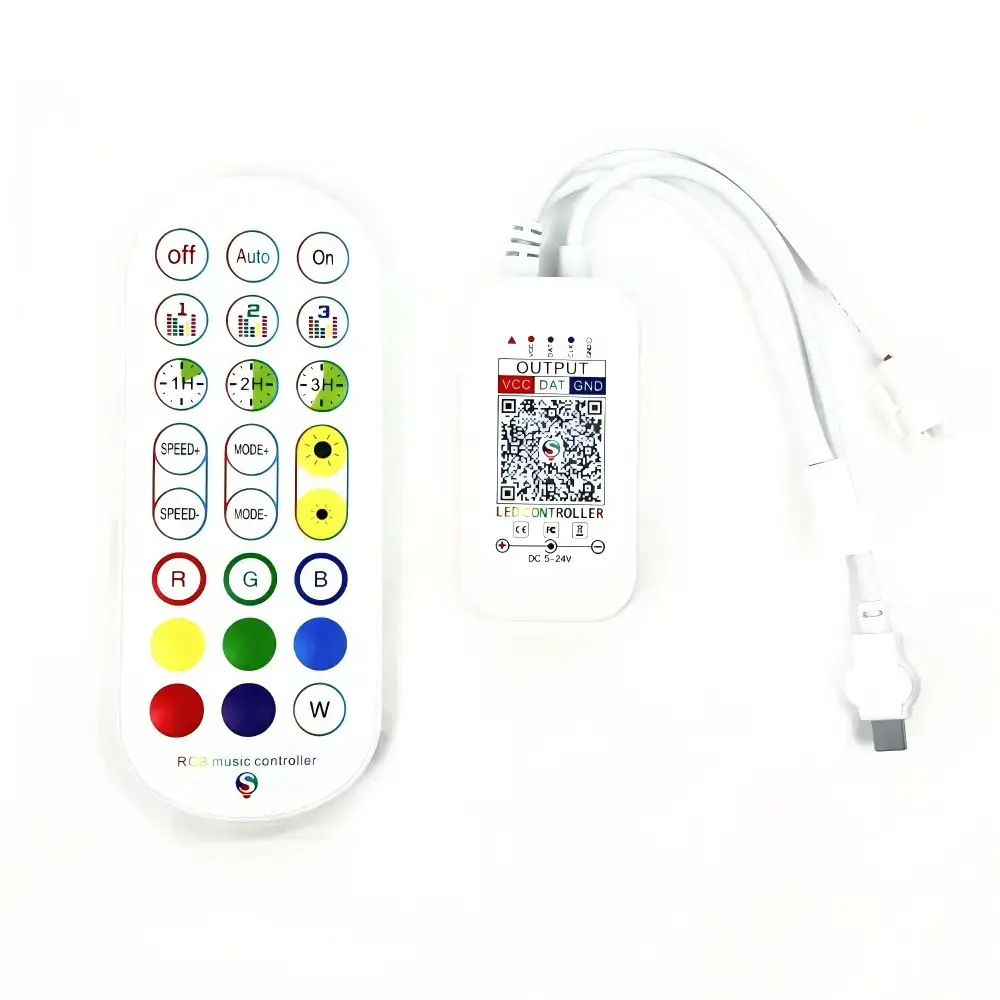 RGB music controller with remote and connected LED control receiver
