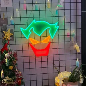 Colorful UV-printed character face LED neon sign with green hair and red smile
