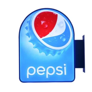 Blue vacuum-formed Pepsi projecting light box with a raised bottle-cap graphic