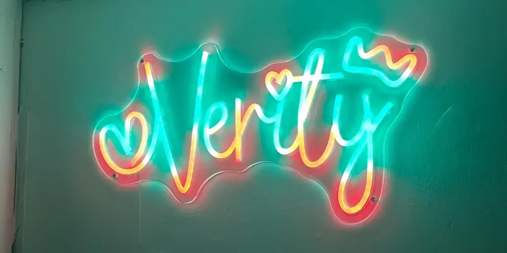 Multicolor Verity RGB LED neon name sign with decorative hearts