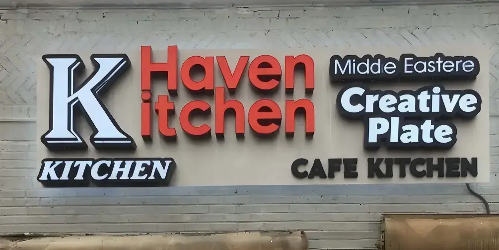 Restaurant front-lit channel letter samples in multiple colors and typefaces